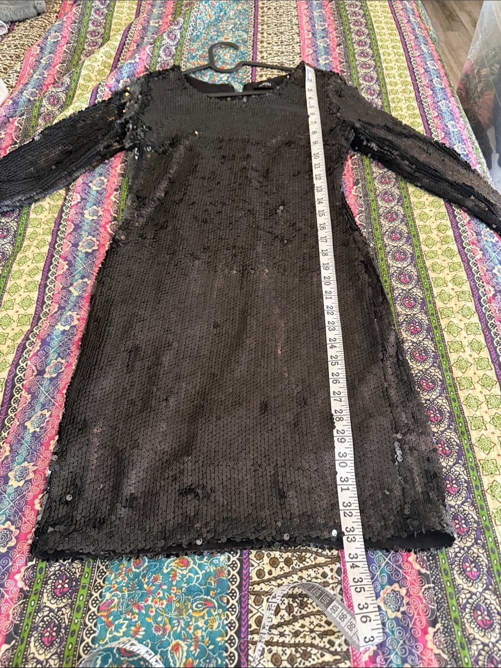 Sequin Long-Sleeve Mini Dress - Black by - Picture 8 of 8